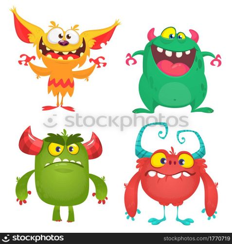 Cute cartoon Monsters. Set of cartoon monsters: goblin or troll, monster and alien . Halloween design