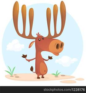 Cute cartoon moose character. Wild forest animal collection. Baby education. Isolated on white background. Flat design Vector illustration