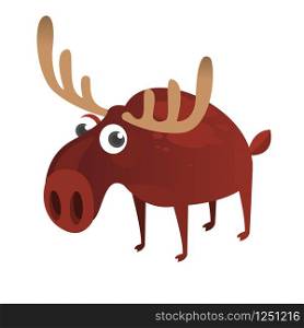 Cute cartoon moose character. Wild forest animal collection. Baby education. Isolated on white background. Flat design Vector illustration