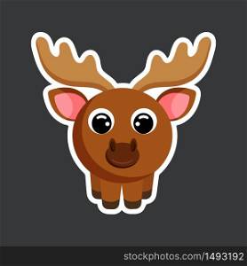 cute cartoon moose sticker vector illustration. Flat design.