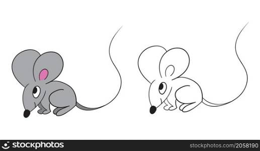 Cute cartoon mouse isolated icon on white background. Vector illustration.