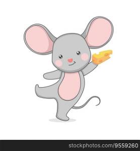 Cute Cartoon Mouse With Cheese