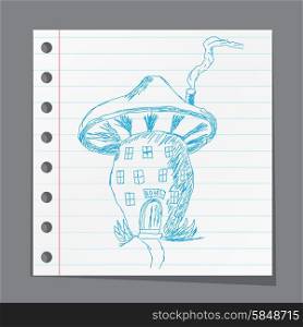 Cute cartoon mushroom house, sketch