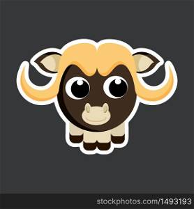 cute cartoon musk ox sticker vector illustration. Flat design.