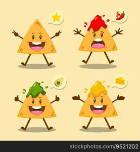 Cute Cartoon Nachos With Sauce Set