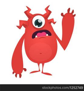 Cute cartoon one-eyed monster. Vector Halloween illustration of funny red monster character