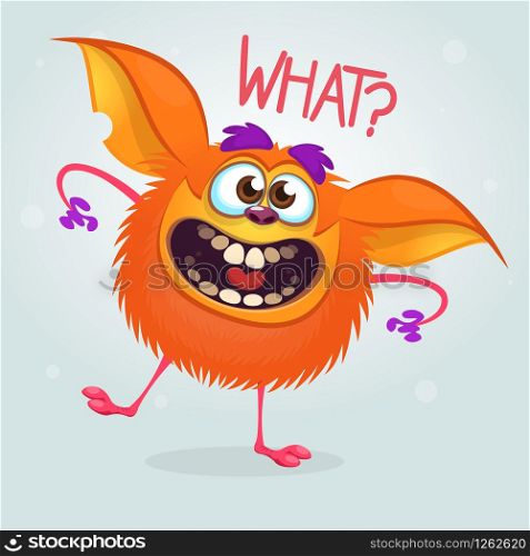 Cute cartoon orange monster. Vector fat monster mascot character. Halloween design for party decoration, print or children book
