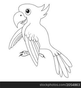 Cute cartoon outline parrot on white background vector illustration.