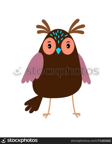 Cute cartoon owl bird icon isolated on white background, vector illustration. Cute cartoon owl bird icon
