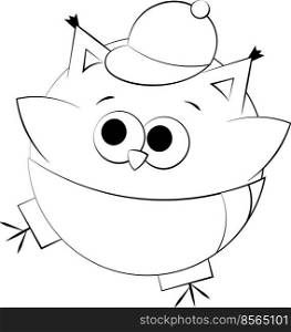 Cute cartoon Owl in sports form. Draw illustration in black and white
