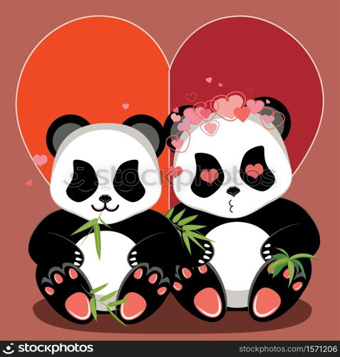 Cute cartoon panda bear with red heart design.