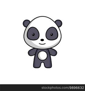 Cute cartoon panda logo template on white background. Mascot animal character design of album, scrapbook, greeting card, invitation, flyer, sticker, card. Vector stock illustration.