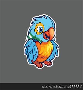 Cute cartoon parrot mascot pointing with a wing