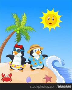 Cute cartoon penguin in summer holiday