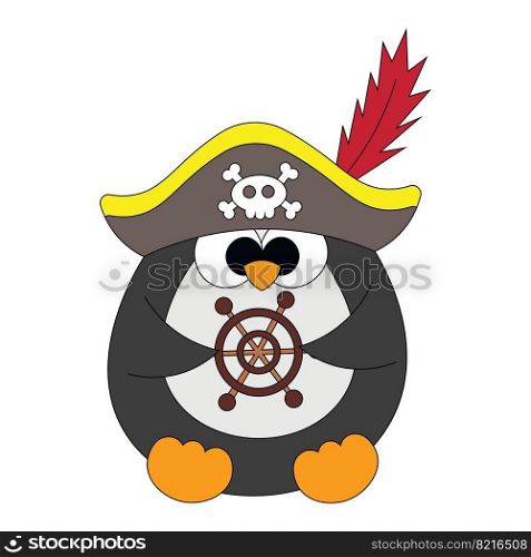 Cute cartoon Penguin Pirate. Draw illustration in color