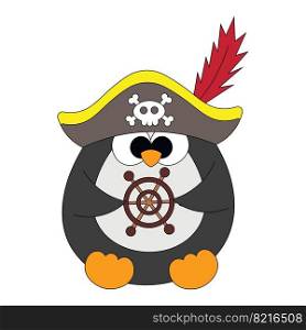Cute cartoon Penguin Pirate. Draw illustration in color