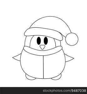 Cute cartoon Penguin Santa Claus in black and white