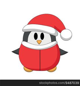 Cute cartoon Penguin Santa Claus in color
