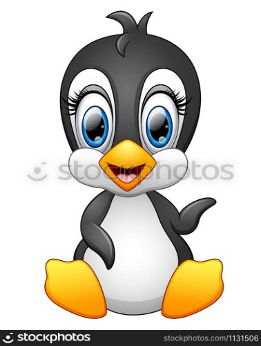 Cute cartoon penguin waving illustration