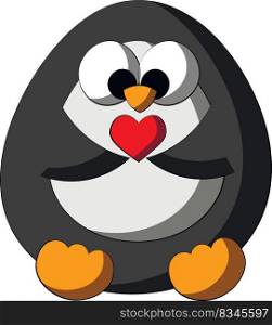 Cute cartoon Penguin with little heart. Draw illustration in color