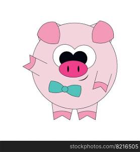 Cute cartoon Pig in necktie. Draw illustration in color