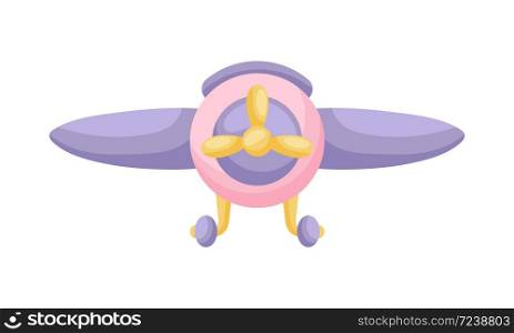 Cute cartoon pink-purple plane for design of album, scrapbook, card and invitation. Flat cartoon colorful vector illustration isolated on white background.