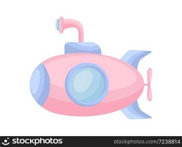 Cute cartoon pink submarine with periscope for design of album, scrapbook, card and invitation. Flat cartoon colorful vector illustration isolated on white background.