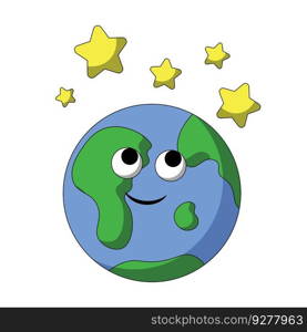 Cute cartoon planet earth with stars in color