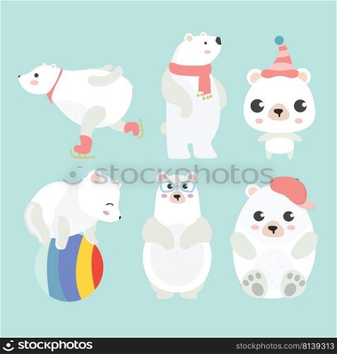 Cute cartoon polar bear in different poses.  