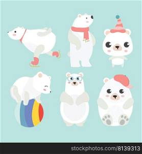 Cute cartoon polar bear in different poses.  
