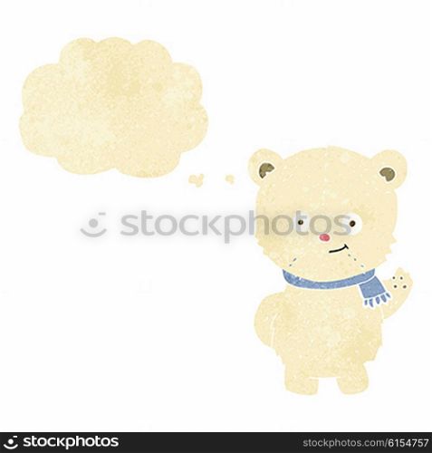 cute cartoon polar bear waving with thought bubble