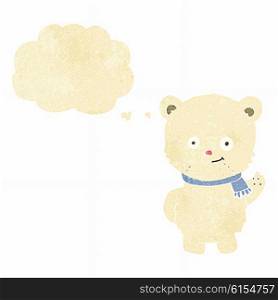 cute cartoon polar bear waving with thought bubble