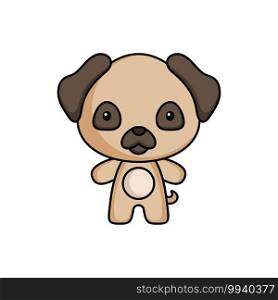Cute cartoon pug dog logo template on white background. Mascot animal character design of album, scrapbook, greeting card, invitation, flyer, sticker, card. Vector stock illustration.