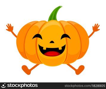 Cute cartoon pumpkin character design. Happy Halloween day concept. Vector illustration.