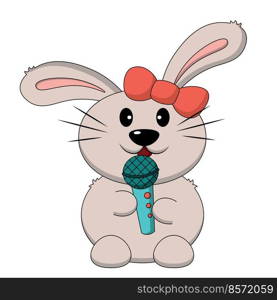 Cute cartoon Rabbit and microphone. Draw illustration in color