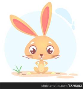 Cute cartoon rabbit. Farm animals. Vector illustration of a bunny sitting isolated on simple background.