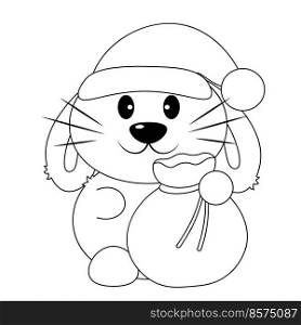 Cute cartoon Rabbit Santa. Draw illustration in black and white