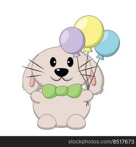 Cute cartoon Rabbit with balloons. Draw illustration in color