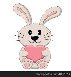 Cute cartoon Rabbit with Heart. Draw illustration in color