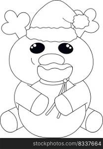 Cute cartoon Reindeer Santa. Draw illustration in black and white