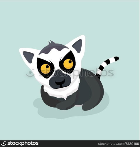 Cute cartoon ring tailed lemur on pastel background.. Cute cartoon ring tailed lemur 