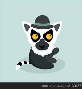 Cute cartoon ring tailed lemur on pastel background.. Cute cartoon ring tailed lemur 