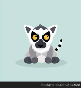 Cute cartoon ring tailed lemur on pastel background.. Cute cartoon ring tailed lemur 