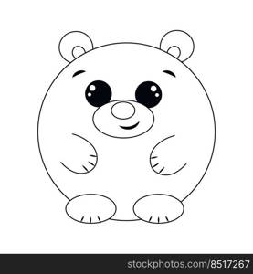 Cute cartoon round Bear. Draw illustration in black and white