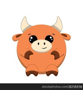 Cute cartoon round Bull. Draw illustration in color