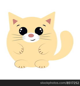 Cute cartoon round Cat. Draw illustration in color