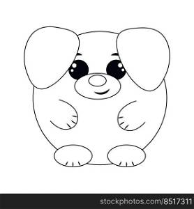 Cute cartoon round Dog. Draw illustration in black and white
