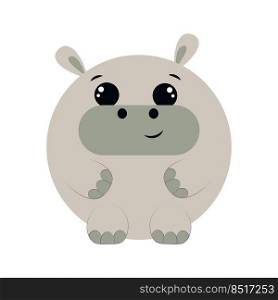 Cute cartoon round Hippo. Draw illustration in color