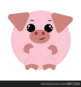 Cute cartoon round Pig. Draw illustration in color