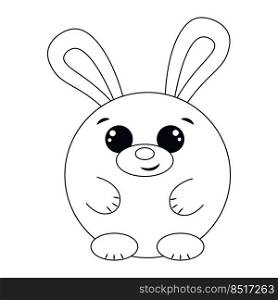 Cute cartoon round Rabbit. Draw illustration in black and white